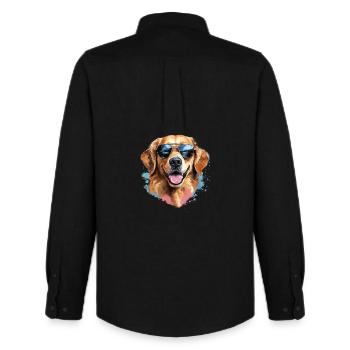 Golden Retriever with Sunglasses - Men's Oxford Shirt by Stanley/Stella - black - Back - AI Model Male 185 dark (185cm)