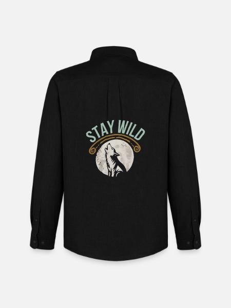 Stay Wild Wolf T-Shirt - Men's Oxford Shirt by Stanley/Stella - black