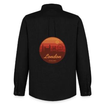 Londons Skyline im Retro Sonnenuntergang - Männer Oxford Hemd von Stanley/Stella - Schwarz - Hinten - AI Model Male 185 dark (185cm)