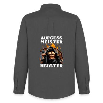 Aufguss Meister Heisser - Maître du sauna - Chemise Oxford homme Stanley/Stella - charbon - Dos - AI Model Male 185 dark (185cm)