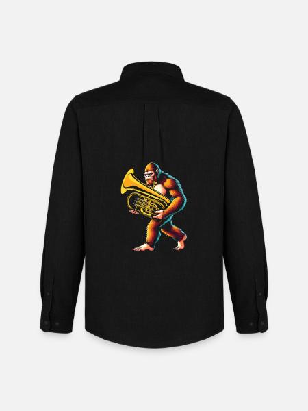 Yeti Gorilla with Euphonium - Men's Oxford Shirt by Stanley/Stella - black