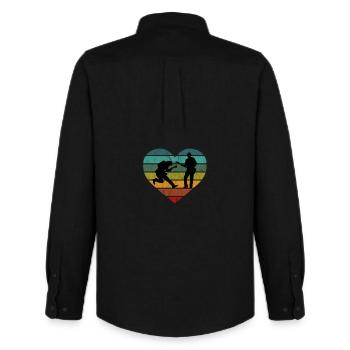Guitare électrique Basse Coeur Retro Silhouette - Chemise Oxford homme Stanley/Stella - noir - Dos - AI Model Male 185 dark (185cm)