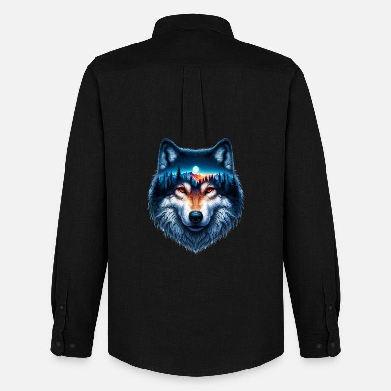 Wolf - Männer Oxford Hemd von Stanley/Stella - Schwarz