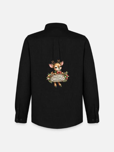 Reindeer with Merry Christmas Sign - Men's Oxford Shirt by Stanley/Stella - black