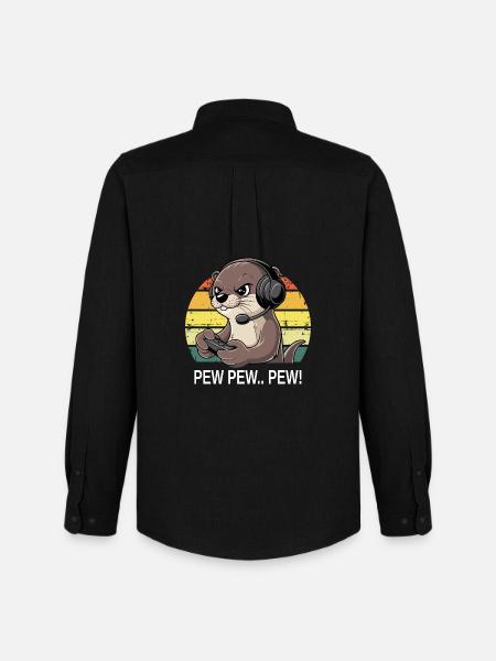 Pew Pew Gamer Otter - Men's Oxford Shirt by Stanley/Stella - black