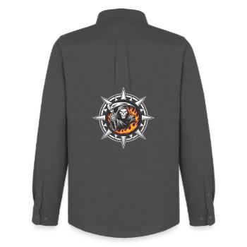 Flaming Reaper on Spiked Crest - Men's Oxford Shirt by Stanley/Stella - anthracite - Back - AI Model Male 185 dark (185cm)