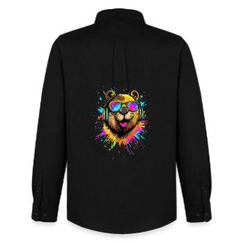 Castor Motif Castor Chuchoter Rongeurs Mignon Castor - Chemise Oxford homme Stanley/Stella - noir - Dos - AI Model Male 185 dark (185cm)