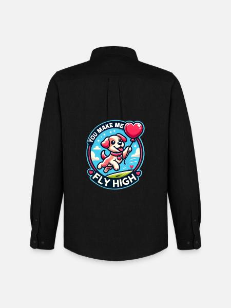 Flying dog with heart balloon - Men's Oxford Shirt by Stanley/Stella - black