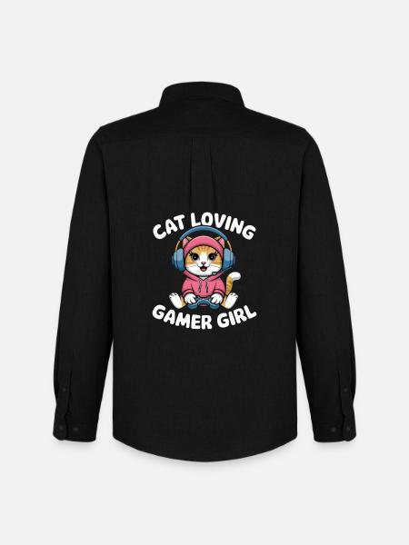 Katzenliebendes Gamer-Mädchen - Männer Oxford Hemd von Stanley/Stella - Schwarz