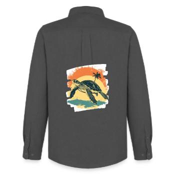 Sea Turtle Retro - Men's Oxford Shirt by Stanley/Stella - anthracite - Back - AI Model Male 185 dark (185cm)