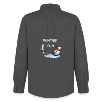 Winterspaß: Hase und Schneemann - Männer Oxford Hemd von Stanley/Stella - Anthrazit - Hinten - AI Model Male 185 dark (185cm)