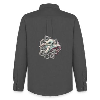 Whimsical Octopus with Dreamy Expression - Men's Oxford Shirt by Stanley/Stella - anthracite - Back - AI Model Male 185 dark (185cm)