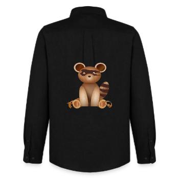 Illustration en aspect bois – figure de raton laveur - Chemise Oxford homme Stanley/Stella - noir - Dos - AI Model Male 185 dark (185cm)