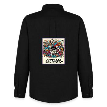 Espresso Graffiti Coffee Design - Men's Oxford Shirt by Stanley/Stella - black - Back - AI Model Male 185 dark (185cm)