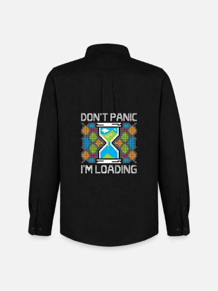 Pixel Gaming Loading – Don't Panic Hourglass - Men's Oxford Shirt by Stanley/Stella - black