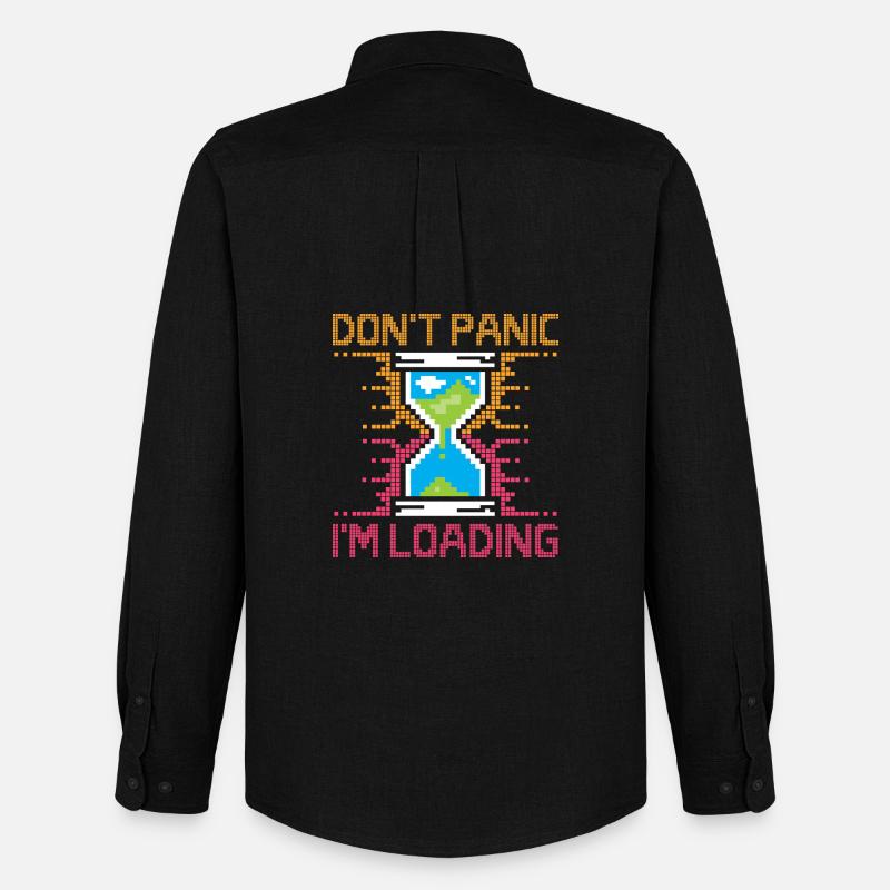 Don't Panic – Pixel Loading Sanduhr - Männer Oxford Hemd von Stanley/Stella - Schwarz