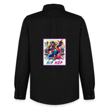 Hip-Hop Vibes – Rapper with Microphone - Men's Oxford Shirt by Stanley/Stella - black - Back - AI Model Male 185 dark (185cm)