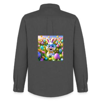 Pâques, easter, joyeuses pâques, oeufs en chocolat - Chemise Oxford homme Stanley/Stella - charbon - Dos - AI Model Male 185 dark (185cm)