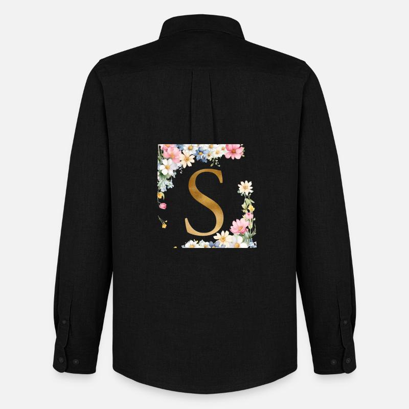 S Monogram, Floral, Personalizable - Men's Oxford Shirt by Stanley/Stella - black