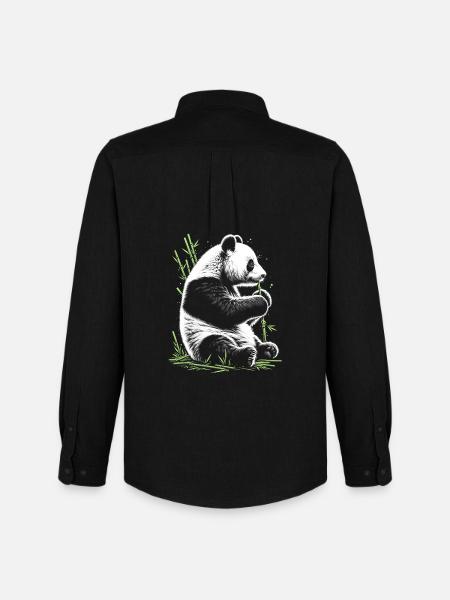 Panda mignon avec bambou vert - Chemise Oxford homme Stanley/Stella - noir
