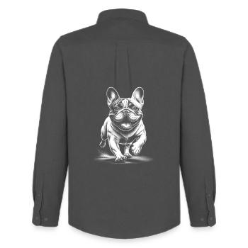 Exécuter le bouledogue français dans le style de dessin - Chemise Oxford homme Stanley/Stella - charbon - Dos - AI Model Male 185 dark (185cm)