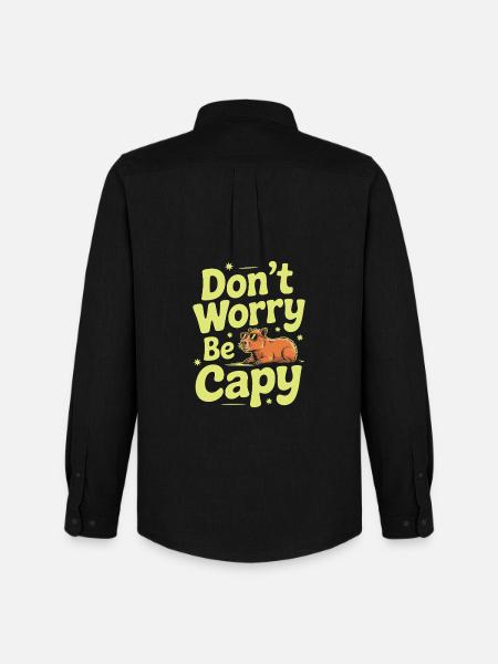 Capibara Maak je geen zorgen Wees Capy Capibara knaagdier - Stanley/Stella Oxford Heren overhemd - zwart