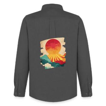 Coucher de soleil sur les palmiers d’été - Chemise Oxford homme Stanley/Stella - charbon - Dos - AI Model Male 185 dark (185cm)