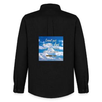 Proverbs16:3 - Men's Oxford Shirt by Stanley/Stella - black - Back - AI Model Male 185 dark (185cm)