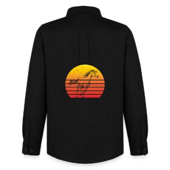 Pferd Motiv Retro Sunset - Männer Oxford Hemd von Stanley/Stella - Schwarz - Hinten - AI Model Male 185 dark (185cm)