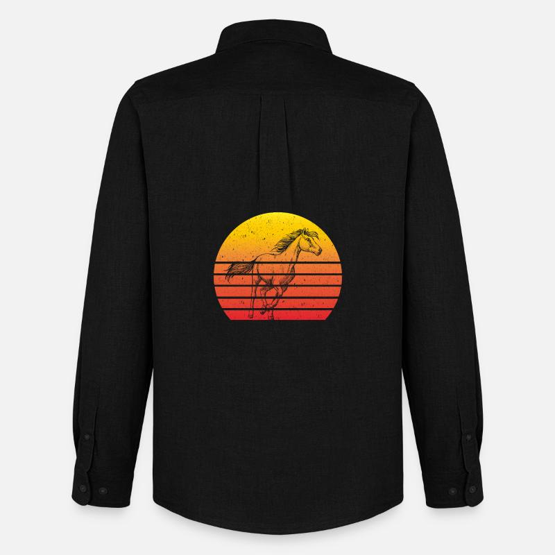 Pferd Motiv Retro Sunset - Männer Oxford Hemd von Stanley/Stella - Schwarz