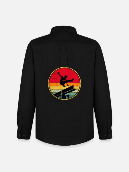 Retro Skater Silhouette on Sunset Stripes - Men's Oxford Shirt by Stanley/Stella - black