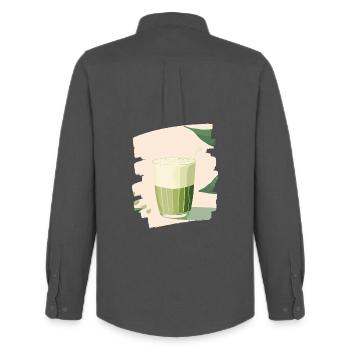 Matcha Latte Lover Thé vert - Chemise Oxford homme Stanley/Stella - charbon - Dos - AI Model Male 185 dark (185cm)
