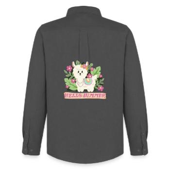 Hello summer llama alpaca in summer mood - Men's Oxford Shirt by Stanley/Stella - anthracite - Back - AI Model Male 185 dark (185cm)