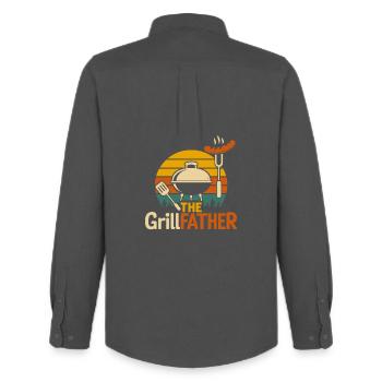 Grillspaß mit Stil - The GrillFather BBQ Kitchen - Männer Oxford Hemd von Stanley/Stella - Anthrazit - Hinten - AI Model Male 185 dark (185cm)