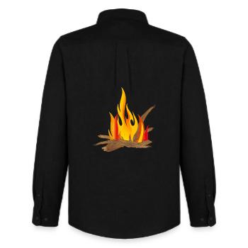 Illustration de feu de camp avec bûches et flammes - Chemise Oxford homme Stanley/Stella - noir - Dos - AI Model Male 185 dark (185cm)