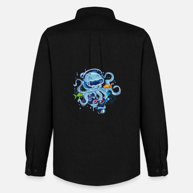 Gaming Oktopus mit Controller - Männer Oxford Hemd von Stanley/Stella - Schwarz