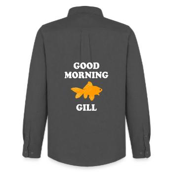 Bold Goldfish with Good Morning Greet - Men's Oxford Shirt by Stanley/Stella - anthracite - Back - AI Model Male 185 dark (185cm)