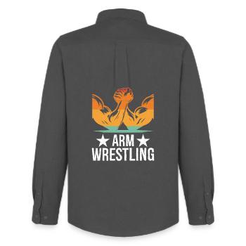 Arm Wrestling Tee - Men's Oxford Shirt by Stanley/Stella - anthracite - Back - AI Model Male 185 dark (185cm)
