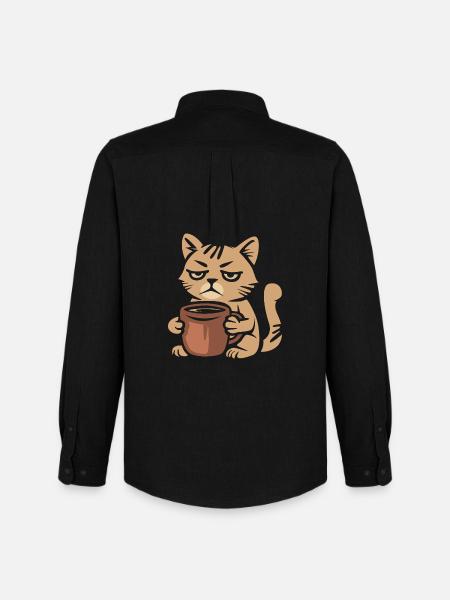 Tired Coffee Cat – Funny Cat Motif - Men's Oxford Shirt by Stanley/Stella - black