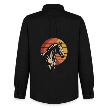 Elegantes Pferdedesign im Sonnenuntergangsstil - Männer Oxford Hemd von Stanley/Stella - Schwarz - Hinten - AI Model Male 185 dark (185cm)
