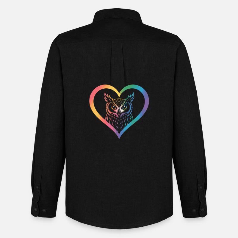 Regenbogen Eulen Herz Design - Männer Oxford Hemd von Stanley/Stella - Schwarz