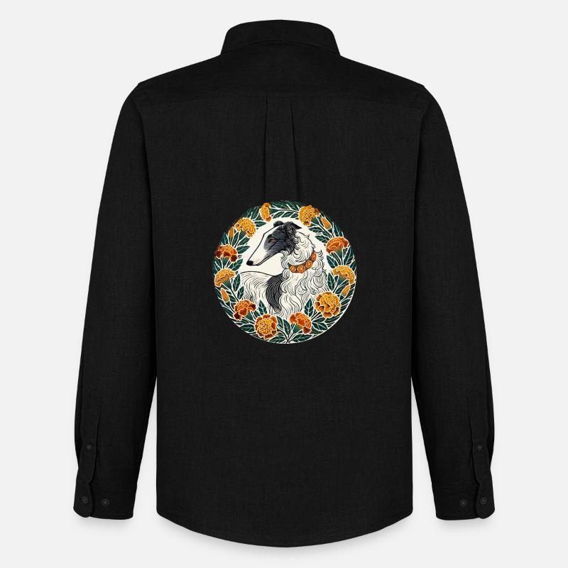 Eleganter Windhund mit Blumenkranz - Männer Oxford Hemd von Stanley/Stella - Schwarz