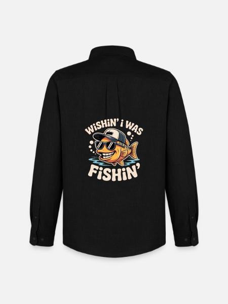 Wishin I Was Fishin Funny Fish - Men's Oxford Shirt by Stanley/Stella - black