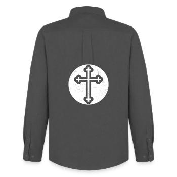 Bulgarian Orthodox Cross in White Circle - Men's Oxford Shirt by Stanley/Stella - anthracite - Back - AI Model Male 185 dark (185cm)
