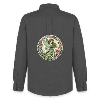 Enchanted Forest Fairy Design - Men's Oxford Shirt by Stanley/Stella - anthracite - Back - AI Model Male 185 dark (185cm)