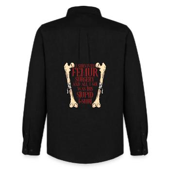 Fracture de la jambe Cuisse cassée - Chemise Oxford homme Stanley/Stella - noir - Dos - AI Model Male 185 dark (185cm)