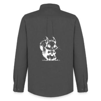 Kaffee macht das Hörnchen wach und lustig - Männer Oxford Hemd von Stanley/Stella - Anthrazit - Hinten - AI Model Male 185 dark (185cm)