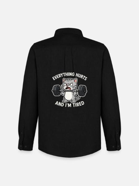 Angry Cat Lifting Barbell Illustration - Men's Oxford Shirt by Stanley/Stella - black