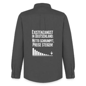 La peur existentielle en Allemagne - Chemise Oxford homme Stanley/Stella - charbon - Dos - AI Model Male 185 dark (185cm)
