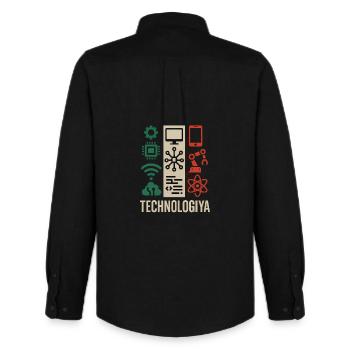 Futuristischer Tech-Schaltkreis, Technologia-lustiges Meme - Männer Oxford Hemd von Stanley/Stella - Schwarz - Hinten - AI Model Male 185 dark (185cm)